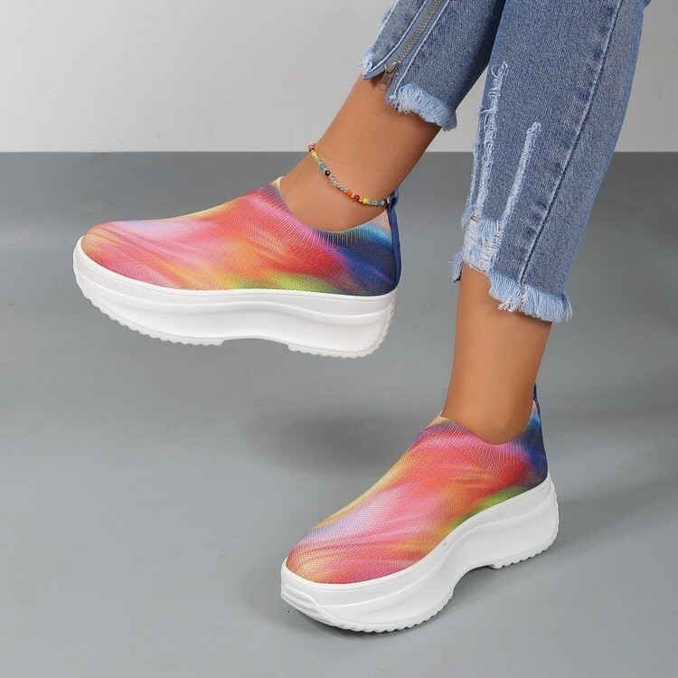 Women's Colorful Slope New Style 2025 Rainbow Casual Shoes Large Summer Upper Thick Bottom ddmykukumalu