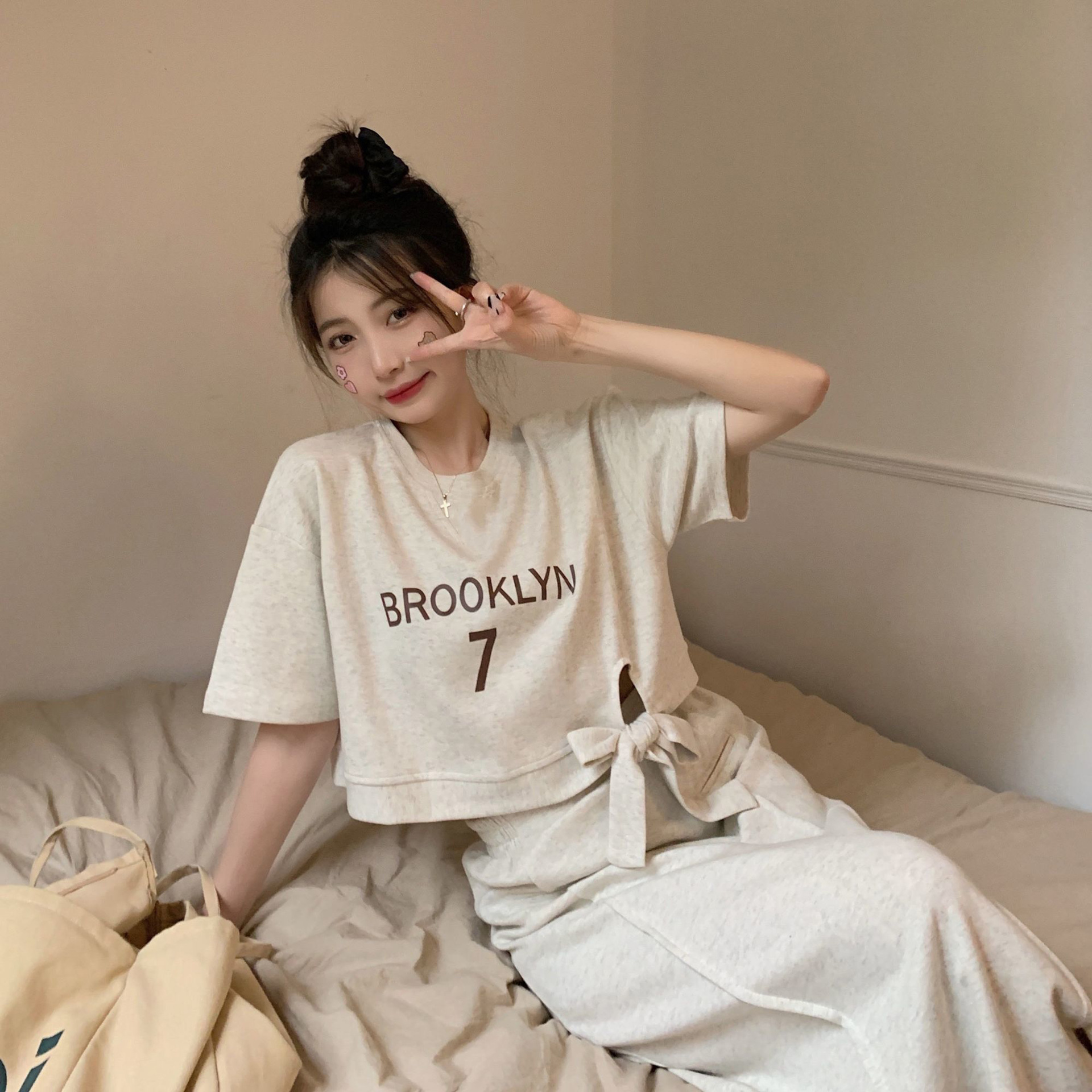 L3150 Short-sleeved skirt suit 2025 summer campus style Japanese temperament sweet girl T-shirt skirt women's two-piece suit