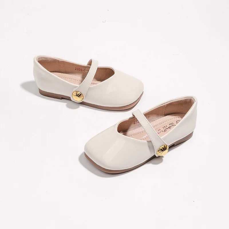 2024 Girls Leather Shoes Square Toe Elegant Shallow Kids Mary Janes Flat Sole Comfy Children Single Shoes Girls Princess ShoesT250306
