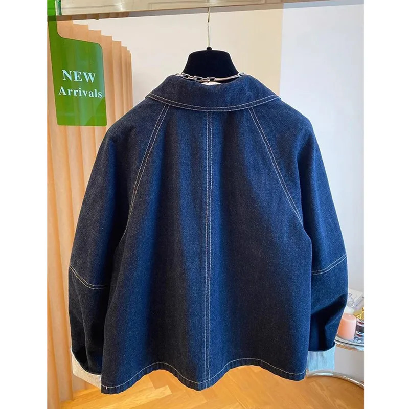 Vintage Denim Coat Women Spring Autumn Fashion Short Jeans Jacket Female Casual Cuffs Splicing Loose Cowboy Tops T874 250306