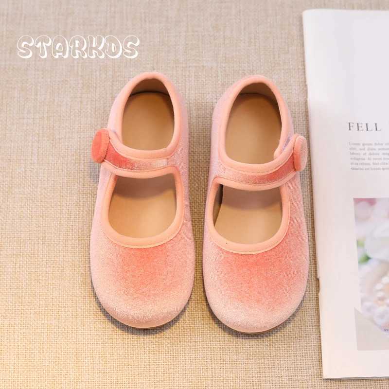 Cute Peach Pink Velvet Shoes Girls Vintage Green Velour Ballet Flats Baby Kids Spring New Soft Sole Luxury Mary JanesT250306