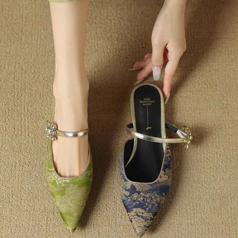 Wan Loafers Fem Slippers Thin H Floor Luxury Slides Cover Toes Med New Design Plain Fabric Fi Elegant Womens Shoes Y250306