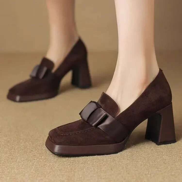 High 2025 New Fashion Bow Dress Loafers Female Platform Heels Leather Mary Jane Retro Women Shoes Solid Color
