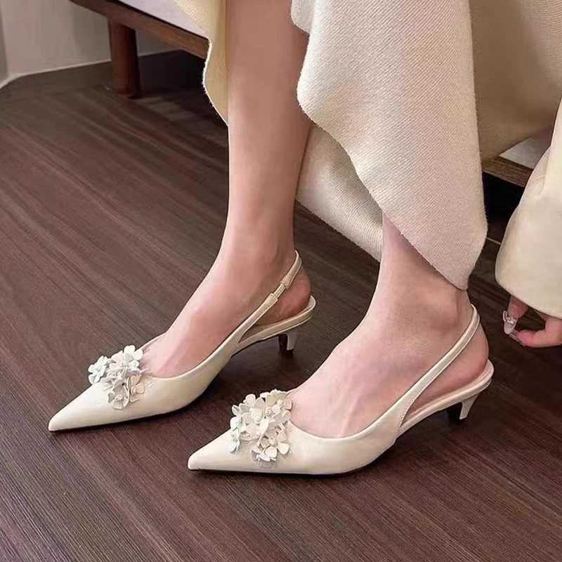 Flower Pointed Toe Sandals New Mid 2025 Elegant Summer Trend Pumps Wen Shoes From Shallow Party Zapatillas Y250306