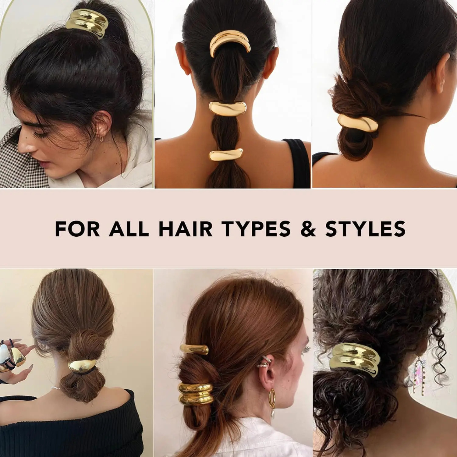 4PCS Metal Hair Ties Geometric Elastic Hair Cuff Ponytail HolderGold Hair ScrunchiesFashion Hair Accessories for Women Thick250304