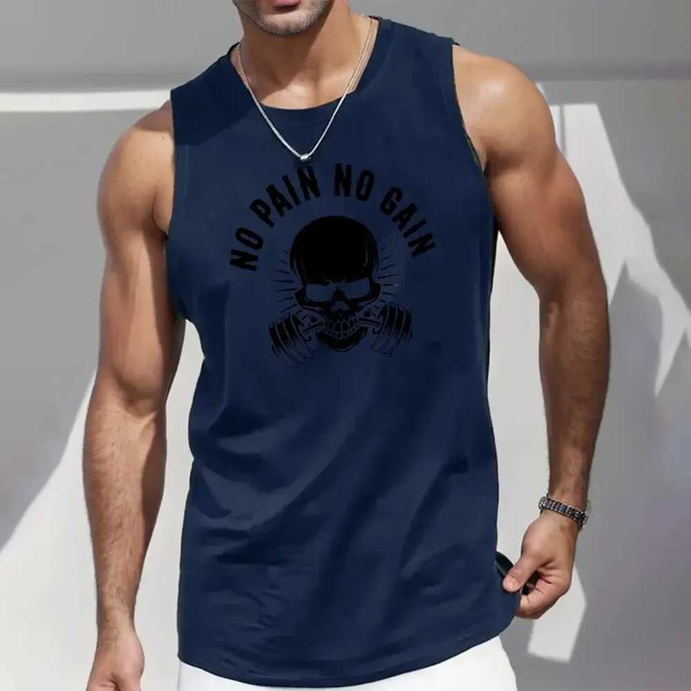 Summer Mens Sleeveless T-Shirt Fashion Braces Clothes Skull 3D Print Casual Outdoor Gym Clothing Man O Neck Pullover SportswearT250318