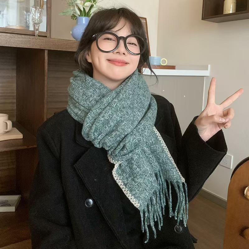 K061 Girly sand beige 2024 new scarf for women winter versatile commuting imitation cashmere scarf Korean version tassel neck scarf