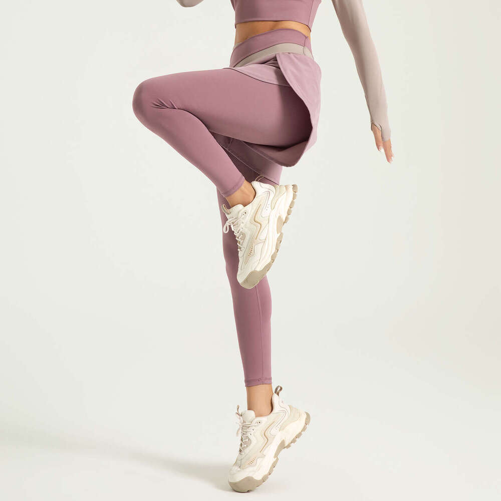 Special Area Color Blocking Fake Two-Piece With Anti Glare Running High Waisted Waist Contraction And Nude Feeling Exercise Yoga Pants KLMY