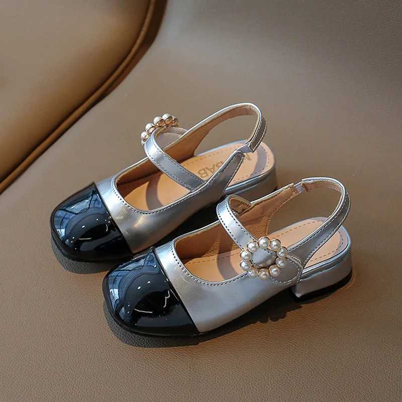 Patent Leatherette Heeled Slingback Sandals for Girl Elegant Wedding Party Shoes Kids Luxury Pearl Buckle Brand Design SandaliasT250306