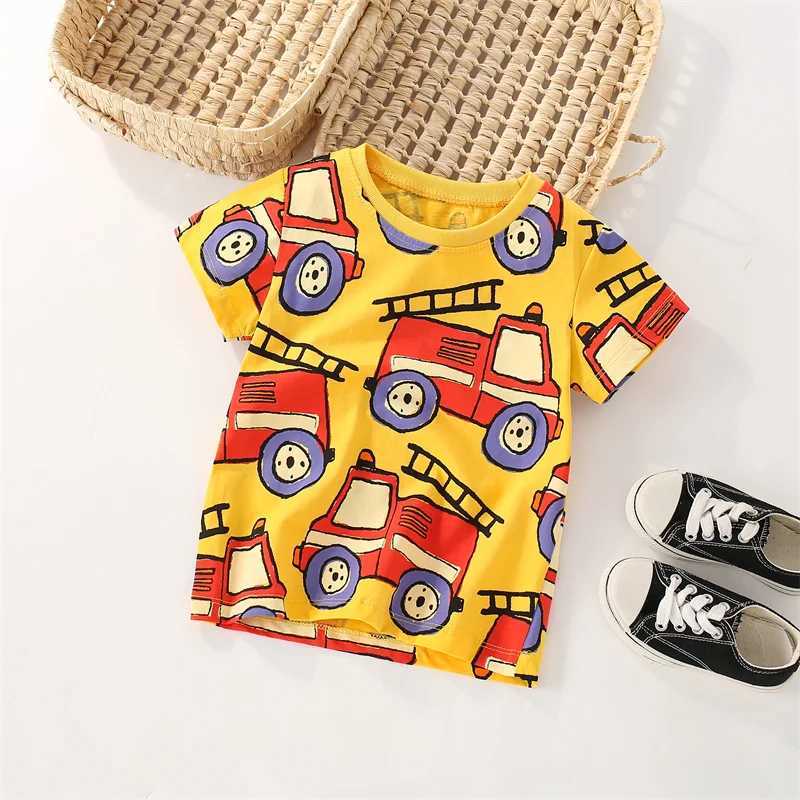 Jumping Meters 3-8T 100% Cotton Boys Kids Tees Firetrucks Print Fashion Summer Girls Tshirts Baby Clothes Childrens Tees TopsT250306