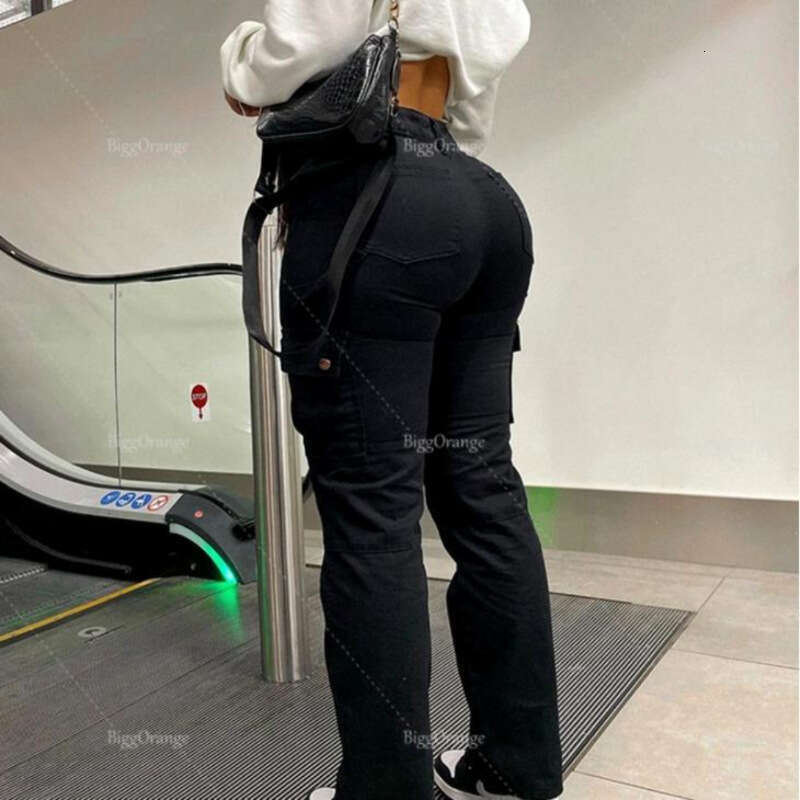 High quality European American high waisted pants with multiple pockets, fashionable and stretchy workwear, trendy street women's pants, 2025 new