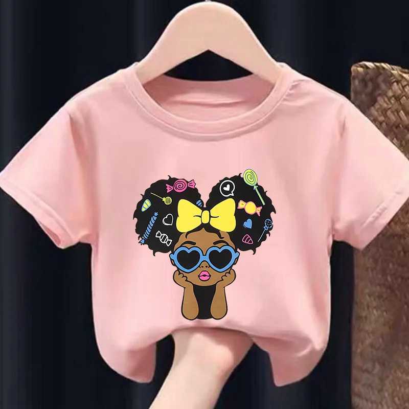 Girls Summer Crew-neck Short-sleeved Top New Black Girls Print Top Kids Clothes Boys Girls ClothesT250306