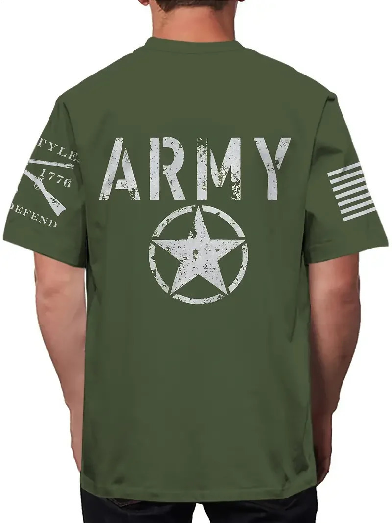 Summer Mens TShirt Casual Short Sleeve Tee Army Pattern Print Oversized Clothing Fashion Streetwear Outdoor Crew Neck Tops 250227Z