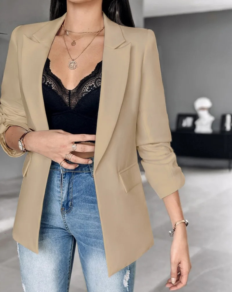Denim Jacket for Women Autumn Winter Long Sleeves Turn Down Collar Thin Outwear Suit Tops Slim Womens Commuting Vest 250306