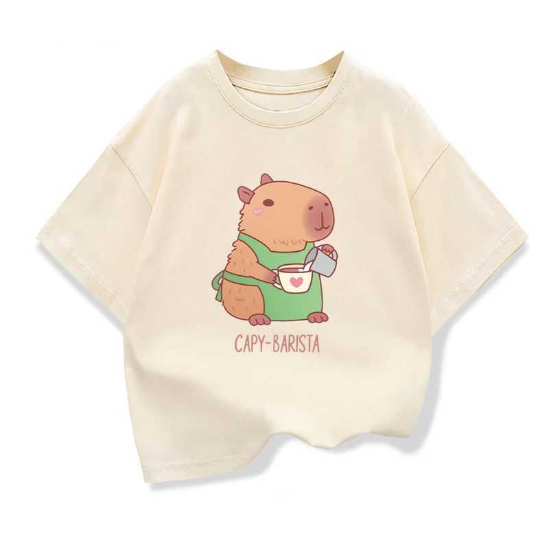 Capybara Kids Clothes T-shirt Summer Girls Loose Short Sleeve T-shirt Kids O-neck Cotton Tops Tees 2025 New Teen Girl ClothesT250306