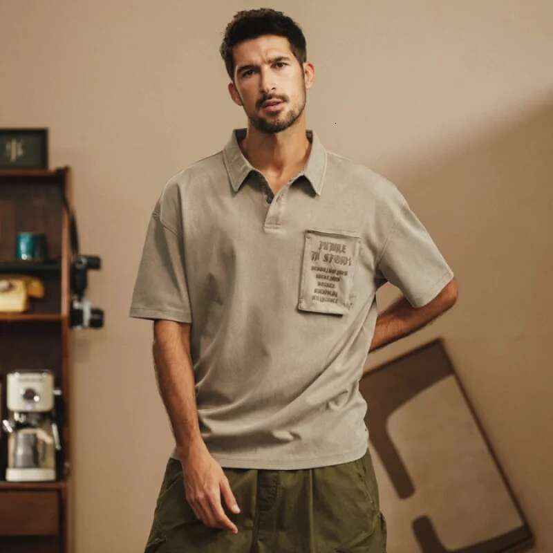 American Workwear T-Shirt For Men's Summer Breathable Lapel POLO Loose Fitting Fashion Trend Casual Top