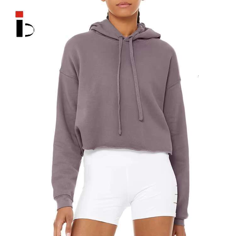High Quality Women Long Sleeve Cotton French Terry Crop Pullover Hoodie