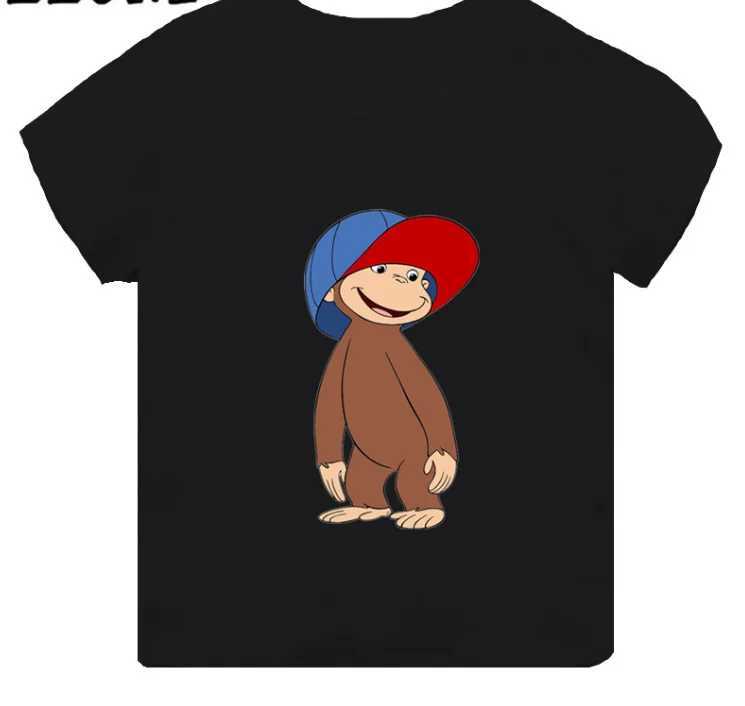 Hot Sale Monkey Print Cartoon Kids T-shirt Girls ClothesSummer Baby Boys Black Short Sleeve T shirt Children TopsT250306