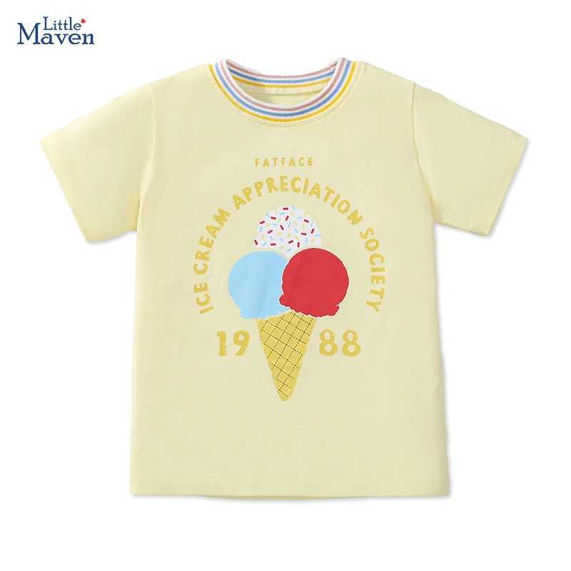 Little maven 2025 New Summer Korean Childrens Clothing Cute T-shirts Cartoon Ice Cream Print Baby Girls Cotton Tees Kids TopsT250306