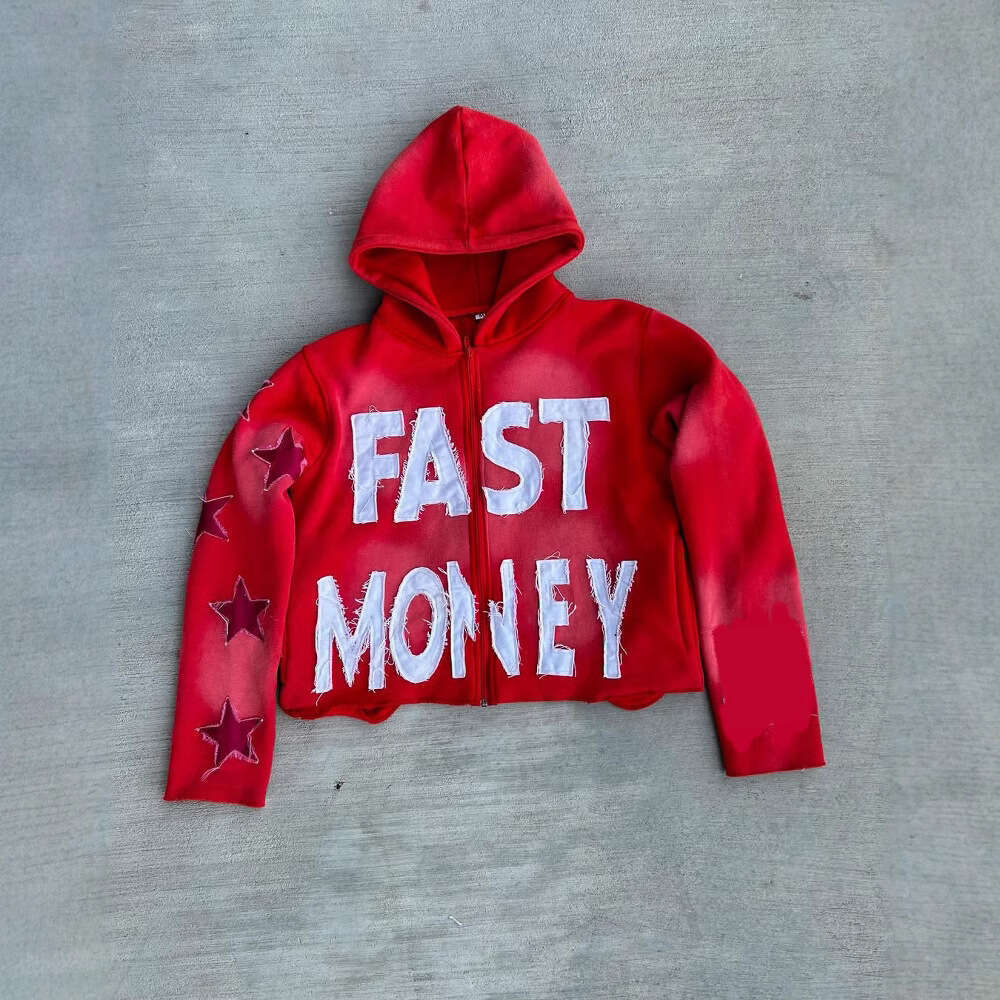 Personalized patchwork embroidered zipper sweatshirt long sleeved pullover hooded jacket street trend