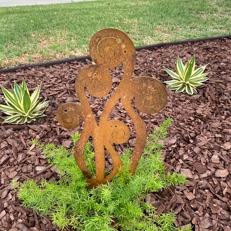 1 Piece Rustic Metal Rusty Fern Ground Stake Rusty Fern Ground Inserts Scene Decor Outdoor Home Decoration