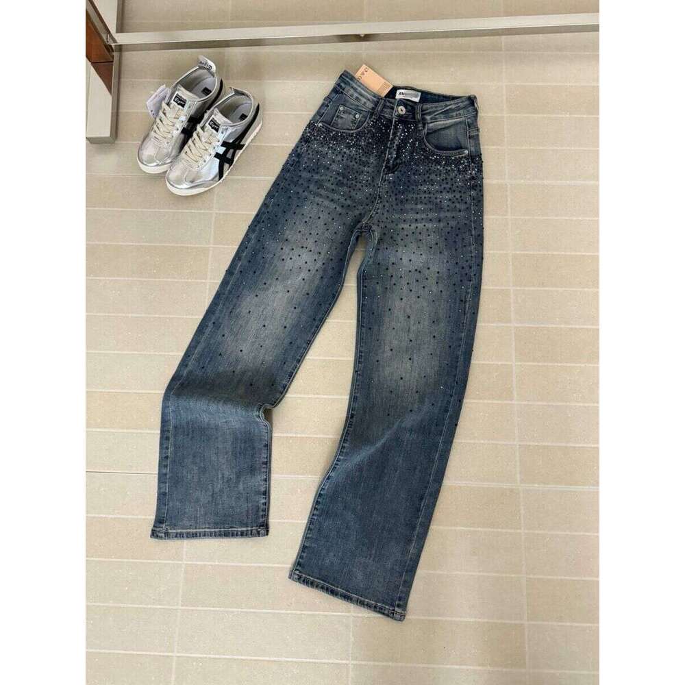 Early Spring New Heavy Industry Starry Sky Hot Dia Jeans For Girls, High Waist And Slim Straight Leg Pants, Or Dragging