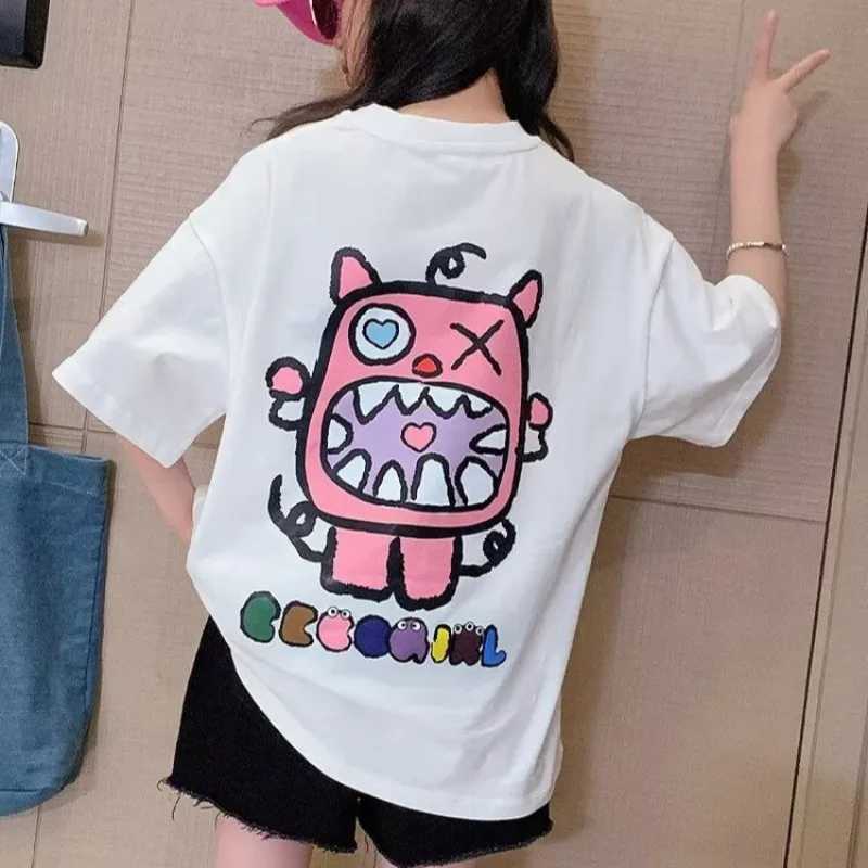 2023 Summer Kids Clothes Sweet Cool Girl T Shirt Short Sleeve Tops 100% Cotton FashionStreet style O-Neck T-shirt for ChildrenT250306