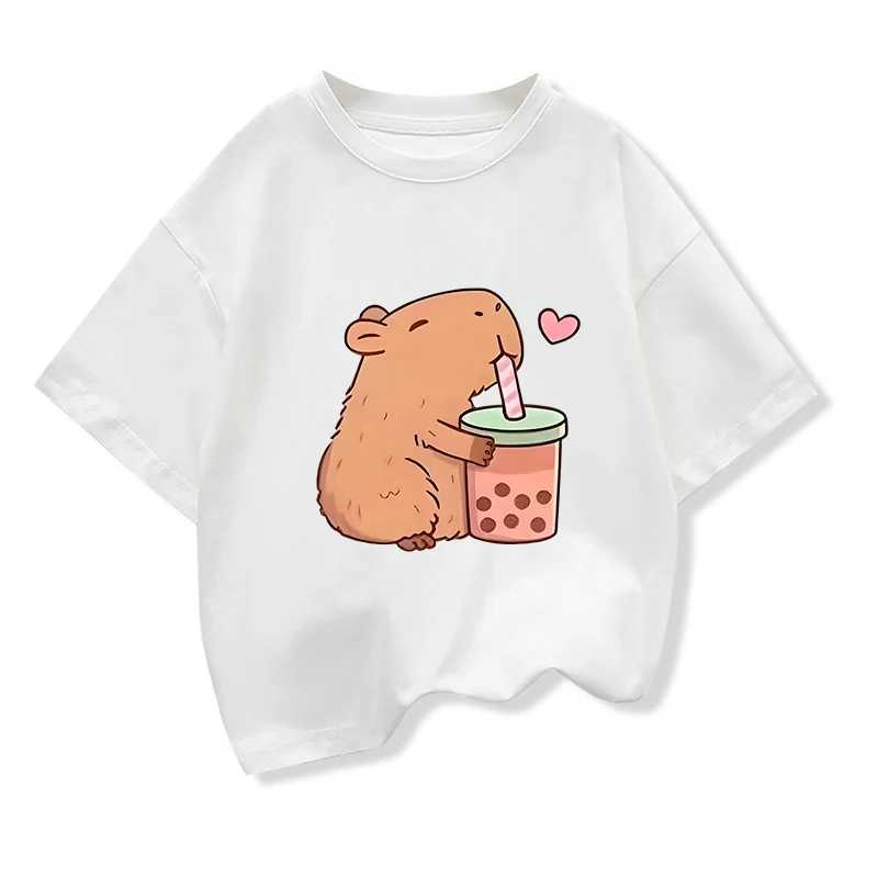 Capybara Kids Clothing Tees Summer Printed Cartoon Fashion Short Sleeve Girls T-shirt Popular Design Childrens T Shirts O-neckT250306