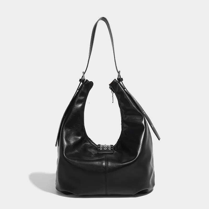 Y2k Rivet Pleated Half Moon Shoulder For Women Cool Style Rock Girls Casual Large Capacity Underarm Bag Handbags And Purses