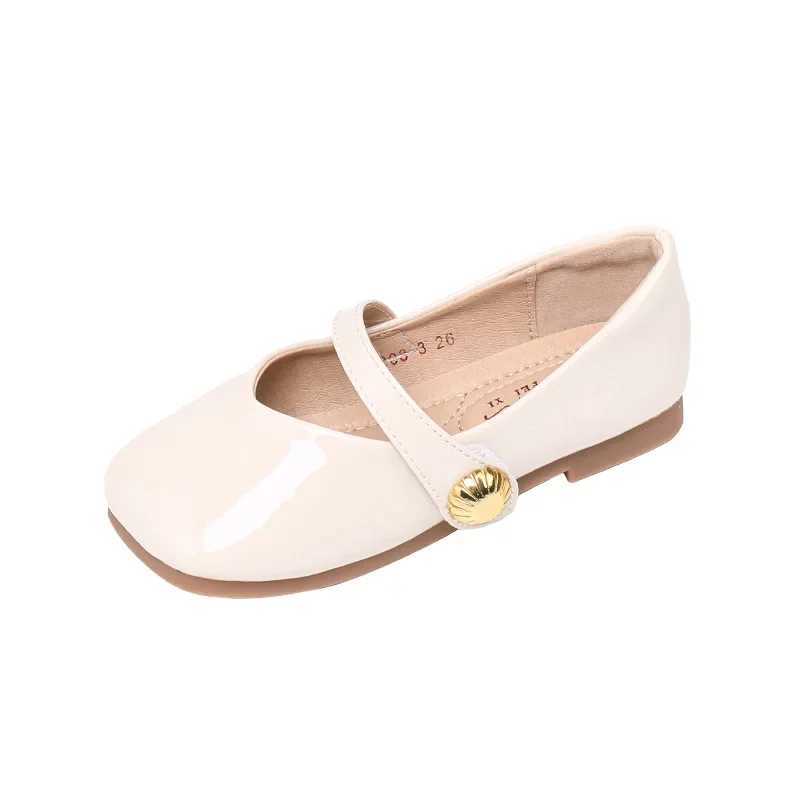2024 Girls Leather Shoes Square Toe Elegant Shallow Kids Mary Janes Flat Sole Comfy Children Single Shoes Girls Princess ShoesT250306