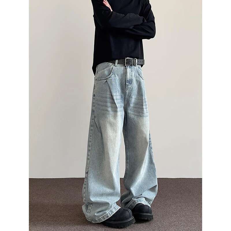 2025 Spring Vintage Y2k 2000S Blue High-Waisted Wide-Leg Jeans Women's Casual Versatile Denim Chic Streetwear Baggy Pants