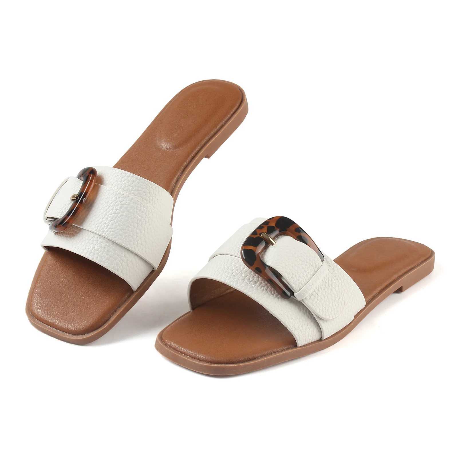 Wen Square Toe Sandals for Wen Dressy Summer Slip butt Flat Sandals Y250306