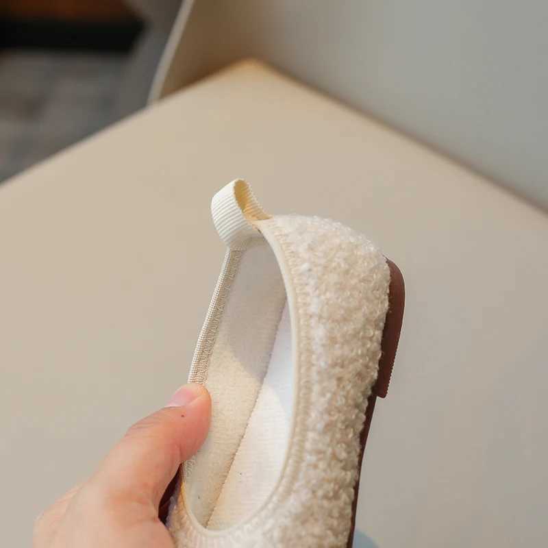 Autumn Winter Solid Girls Flats Shoes Rhinestones Short Plush Warm Kids Ballet Flats Princess Toddler Children Fashion ShoesT250306