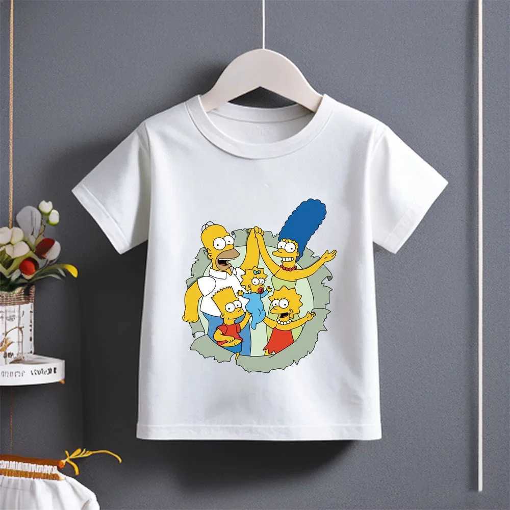 Fun Stylish 2024 Summer Kids T-shirt Cotton Short Sleeve with The Simpsons Family Cartoon Print for Boys Girls Ages 3-14T250306