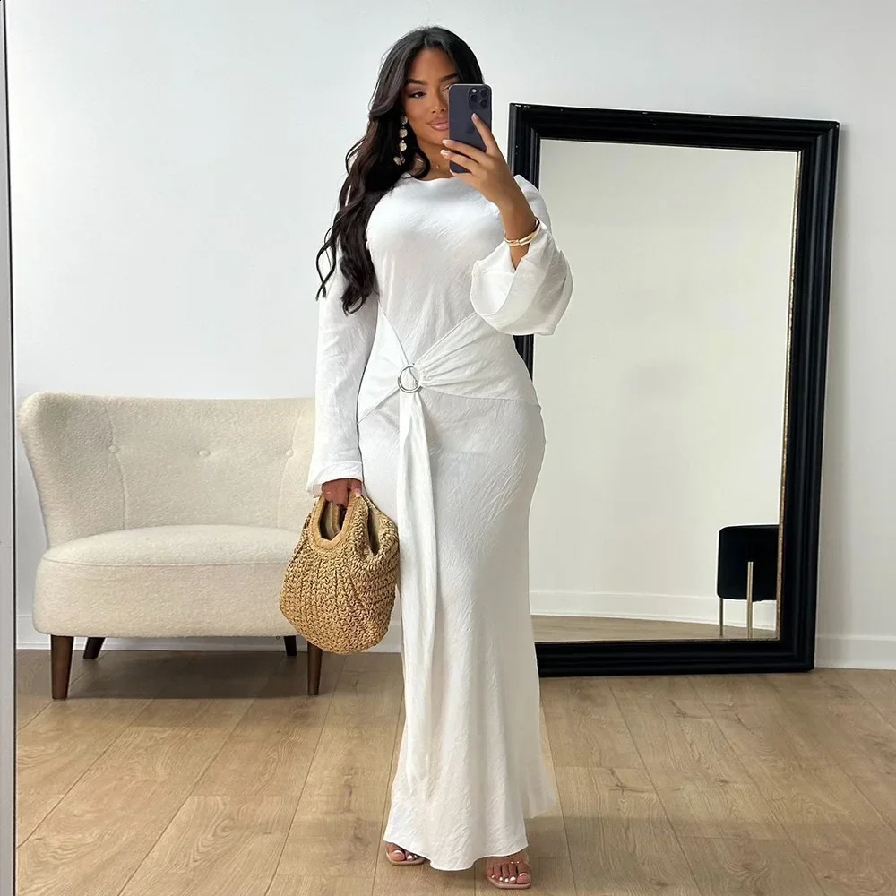 Eid Mubarak Dubai Women Bodycon Abayas Maxi Dress Belt Muslim Islam Clothing Jalabiya Turkey Kaftan Marocain Femme Vestido Gowns 250305