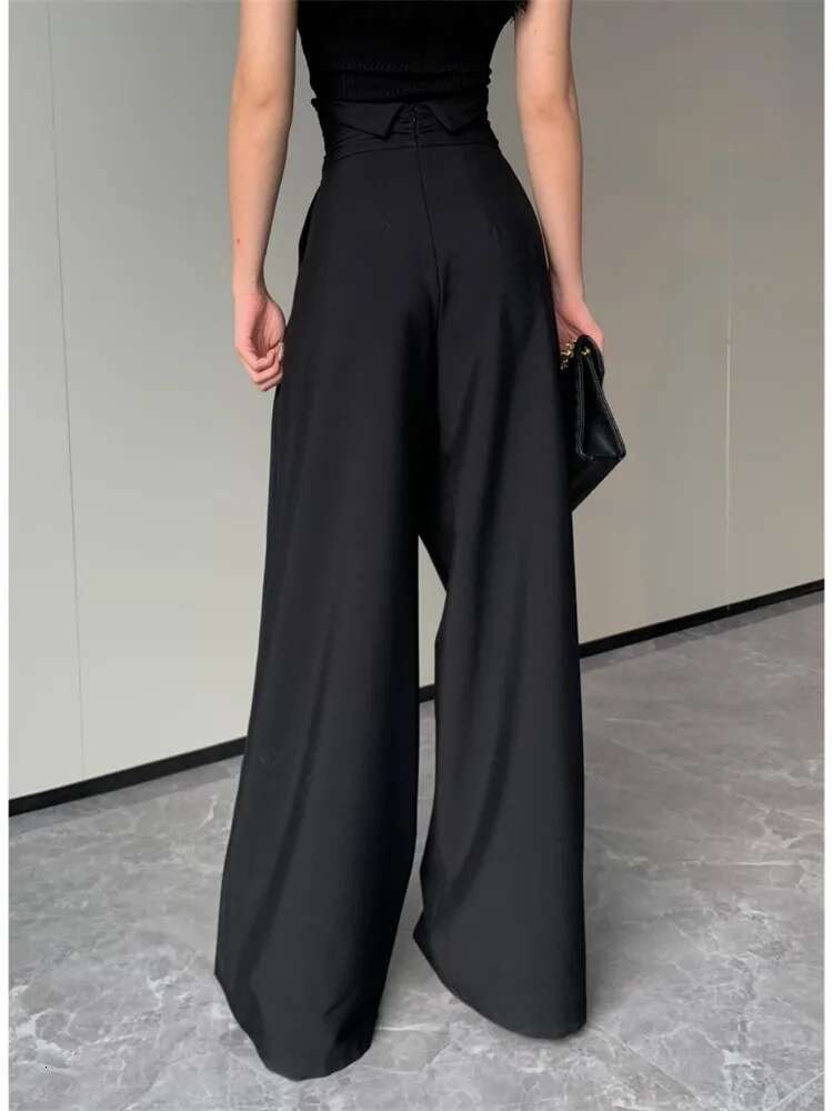 Plusizeshe Spring Autumn Long Soft Black Baggy Wy Wide Leg Pants For Women High Waist Elegant Chic Clothes Trousers