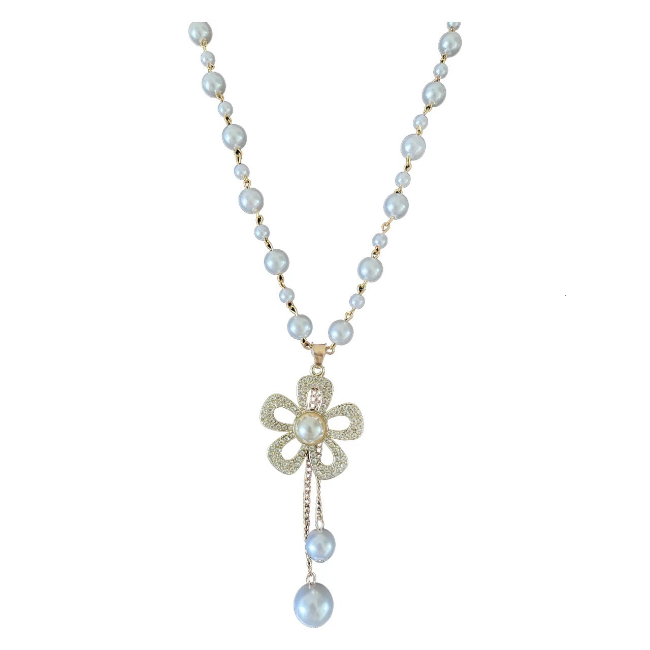 Long Pearl Necklace Female Korean Fashion Crystal Fringe Pendant Autumn And Winter Jewelry