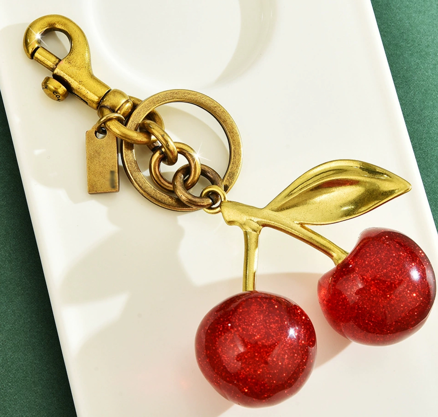 Designer keychain cherry bag charm cute purse charm keyring red green black crystal accents fashionable casual small cherry charm keyring bag accessories