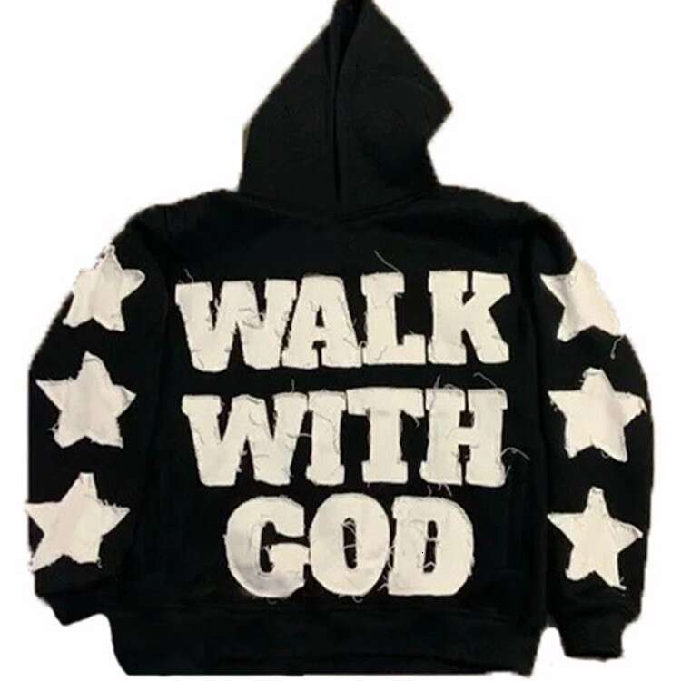 Street hip-hop gothic style patchwork embroidered hooded sweatshirt with personalized letters and star pullover gift for man