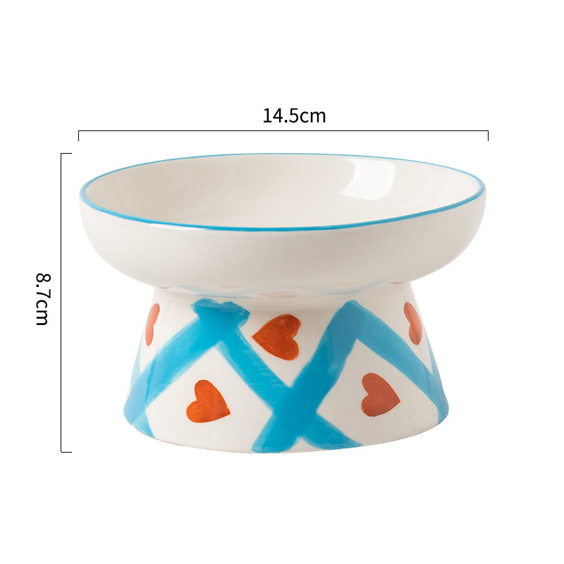 Ceramic Raised Cat Bowl, Tilted Raised Bowl Anti Vomit Cat Bowls for Indoor Cats Whisker Friendly Pet Feeder for Cats Puppies, Microwave and Dishwashe