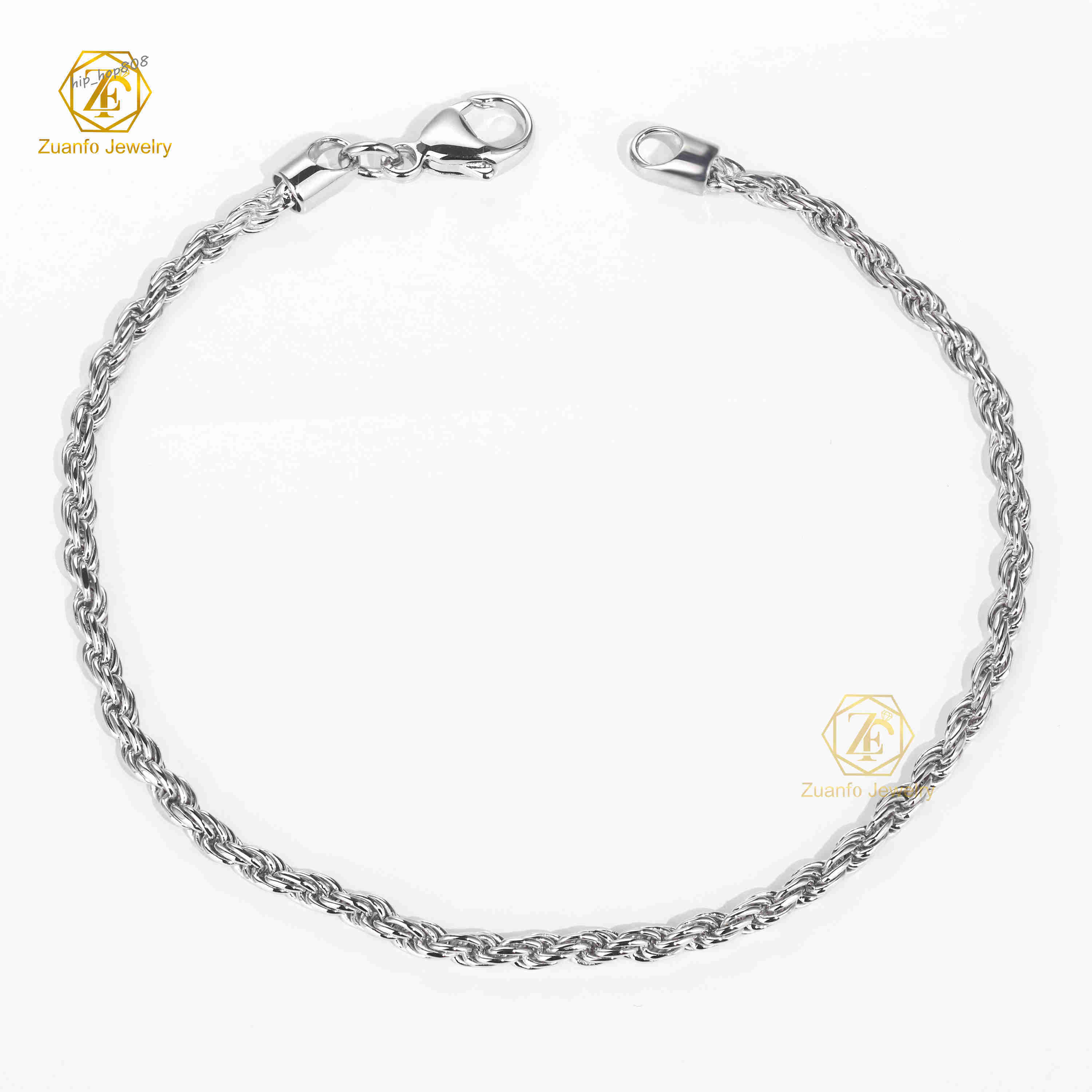 Hot Sale 3mm Twisted Rope Chain Bracelet 925 Sterling Silver Unsex Jewelry Hiphop Rope Link Chains for Pendant