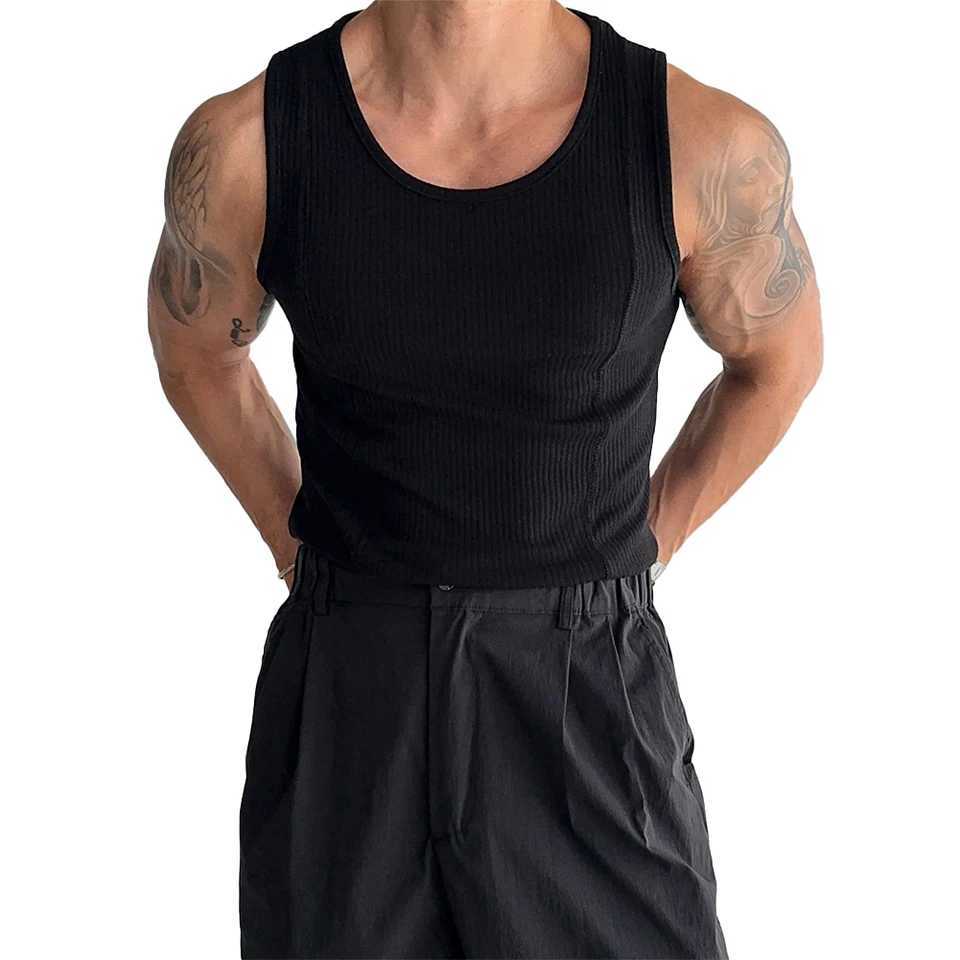 Mens Ribbed Sleeveless Tank Top Activewear Fitness Sports Bodybuilding Vest TopT250318