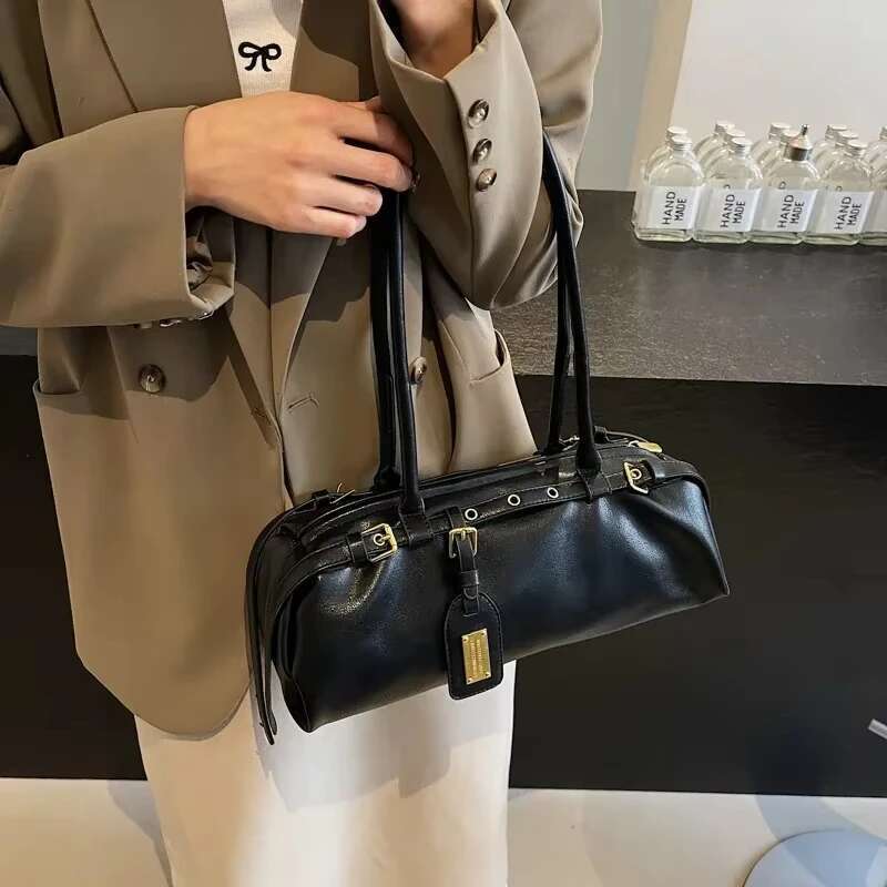 Belt Design Small PU Leather Shoulder Bags Women 2024 New Y2k Korean Fashion Retro Underarm Trend Simple Tote Bag Handbags