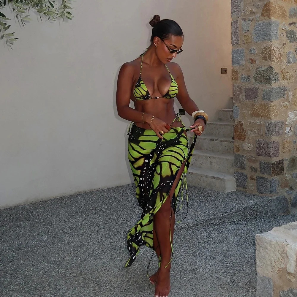 Sexy 3 Pieces Bikinis Swimsuit For Women Print Swimwear Brazilian Bikini Set Biquini Female Swimuits Beachwear 250306