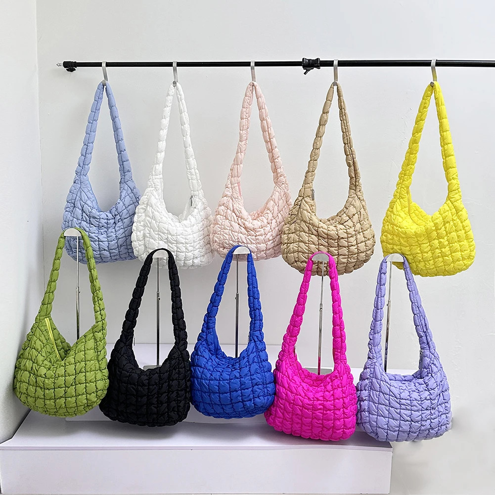 Ladies Crossbody Bag Quilted Pleated Satchel Bag Fashion Cloud Bag Women Girl Large Capacity Cotton Padded Tote Bag For Vacation 250306