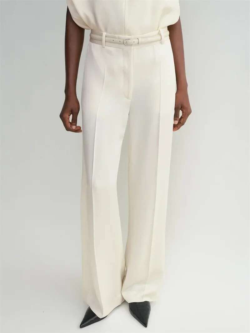 Women Slit Satin Straight Pants Commuting Solid Color Casual Lady Long Trousers 2025 Spring Summer New