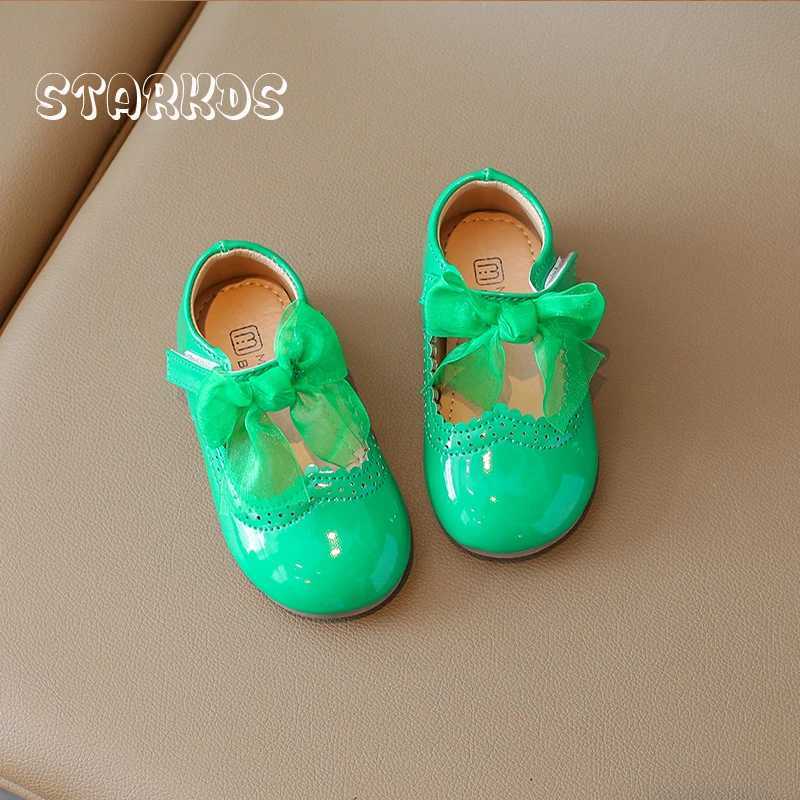 Patent Leather Ballet Flats For Baby Girls Oversize Silk Bowknot Mary Janes Toddler Kids Chic Brogue Shoes In Red Green ColorsT250306