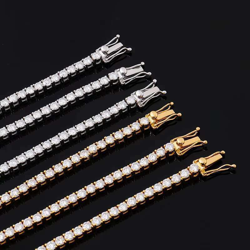 Real Gold Mossanite 10K 14K 2Mm Moissanite Prong Setting Tennis Chain 6-9 Inch Hiphop Style Mens Bracelet