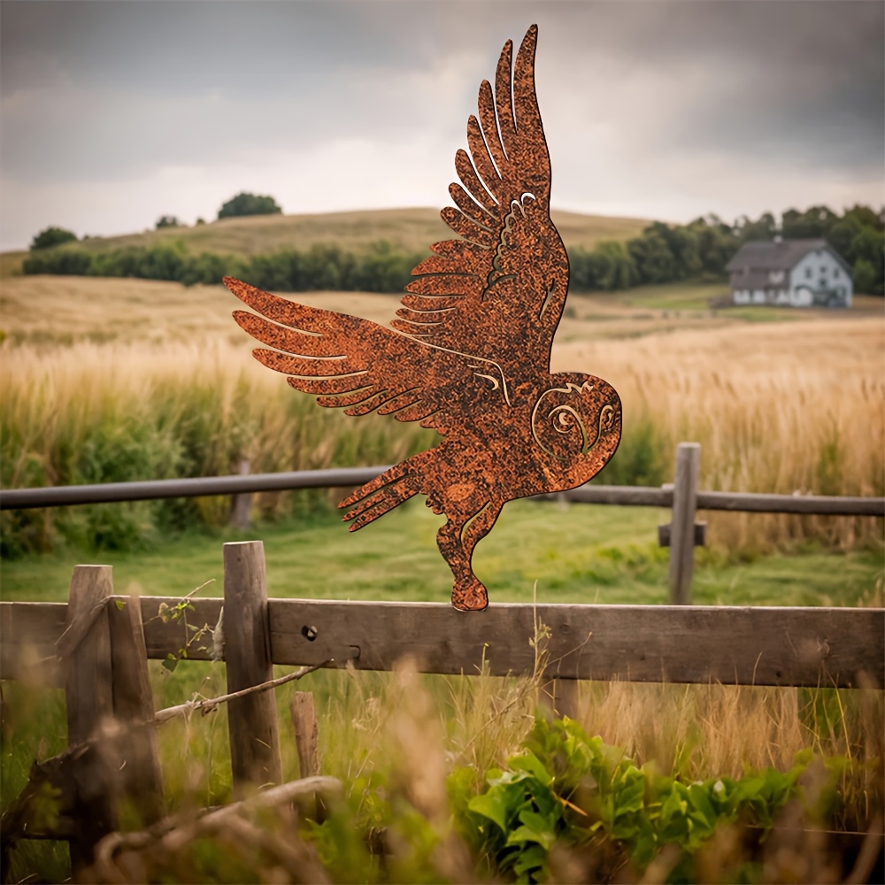 1 Piece Rustic Metal Owl Statue Garden Fence Decor Outdoor Garden & Patio Art Perfect Valentine's Day Easter Gift