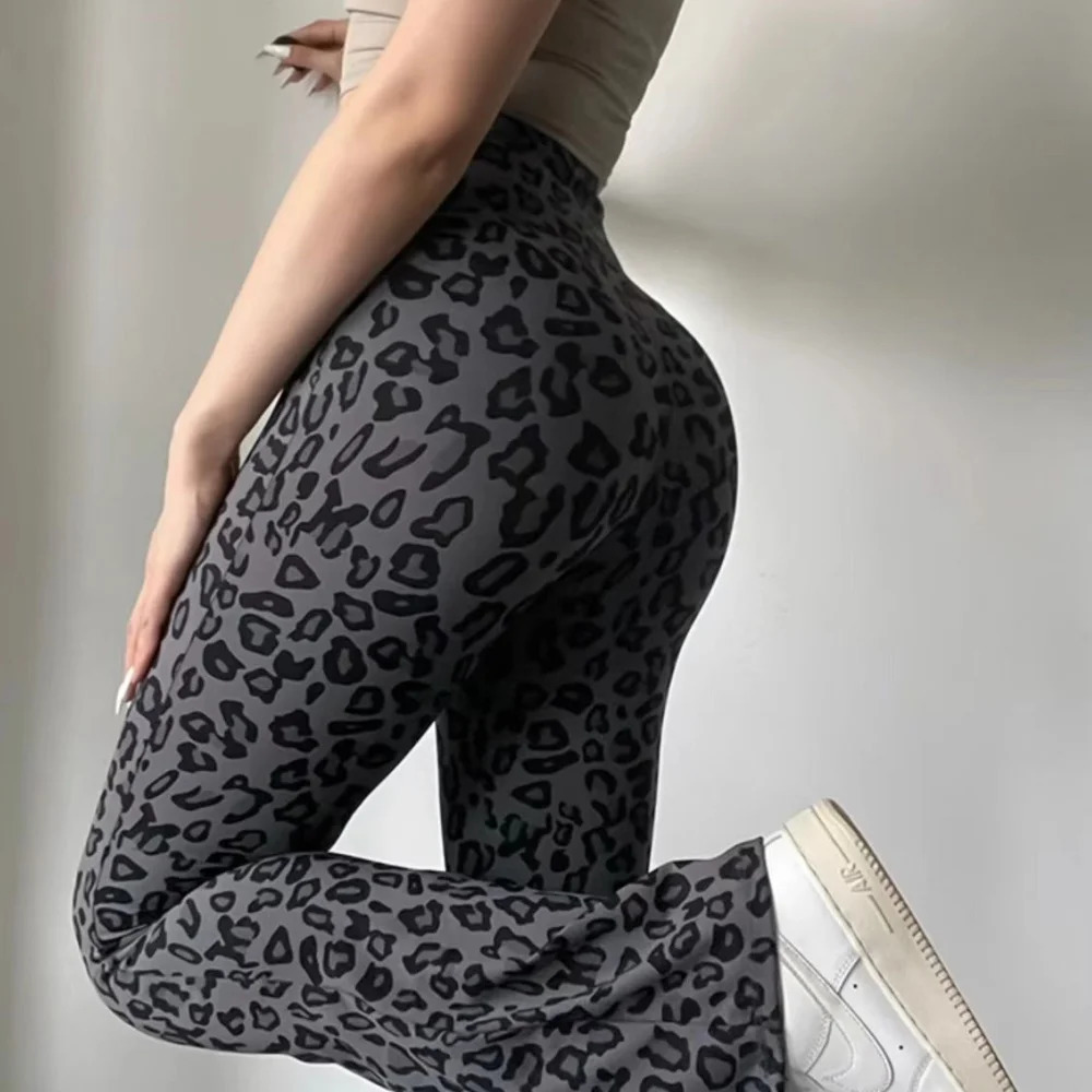 Elastic High Waist Womens Leopard Flare Pant Sexy Slim Leggings Yoga Ladys Trousers Wide Leg Sportswear Boot Cut Pants 250306